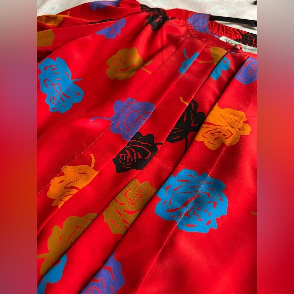 VINTAGE 1980s Albert Nipon Red Dress with Multicolor Floral Pattern Size 4 Korea - Picture 9 of 13
